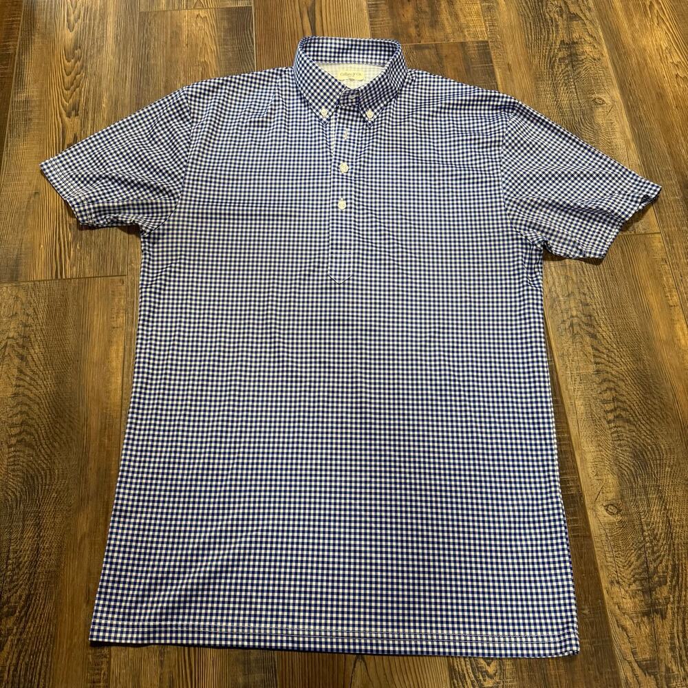 Collars & Co Dress Collar Polo Men’s Large Tall Blue White Gingham Performance